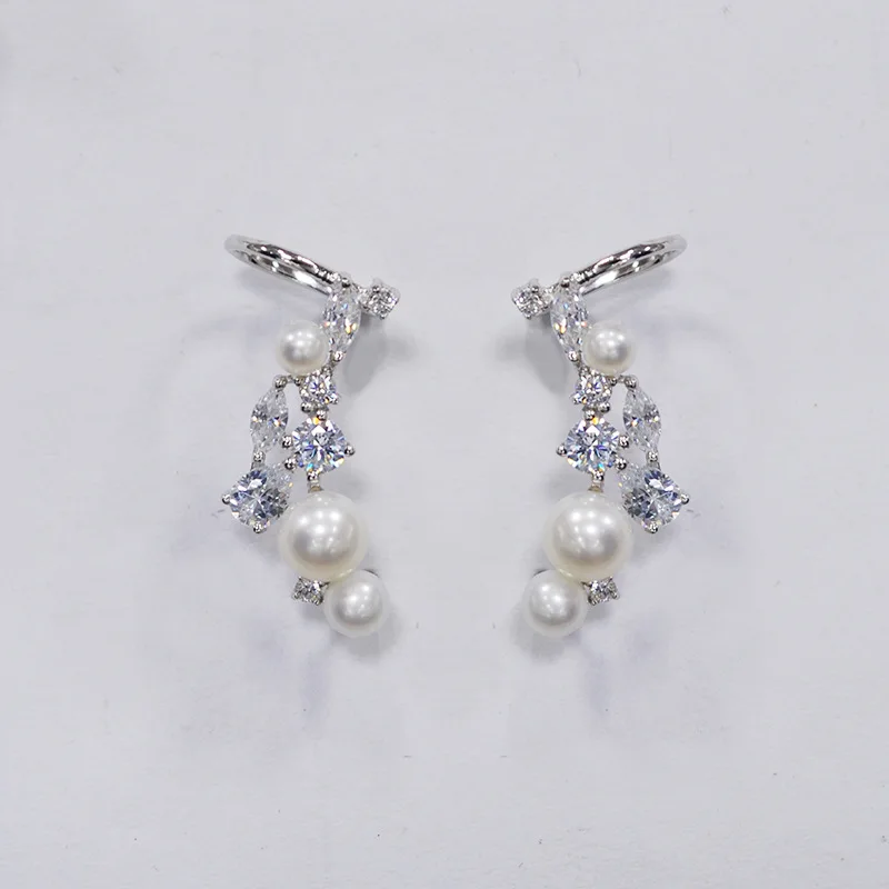 

Fashion Natural White Pearl CZ Flower 925 Sterling Silver Stud Earrings