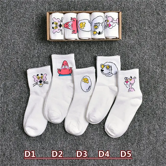 D 5 пар/лот носки для женщин Весна Лето Харадзюку мультфильм печати носки женские повседневные короткие носки хлопок кактус sox дамы meias - Цвет: D