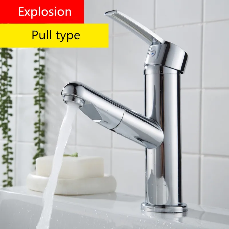 

Bathroom washbasin under counter basin copper pull faucet hot and cold water bathroom cabinet telescopic rotating faucet