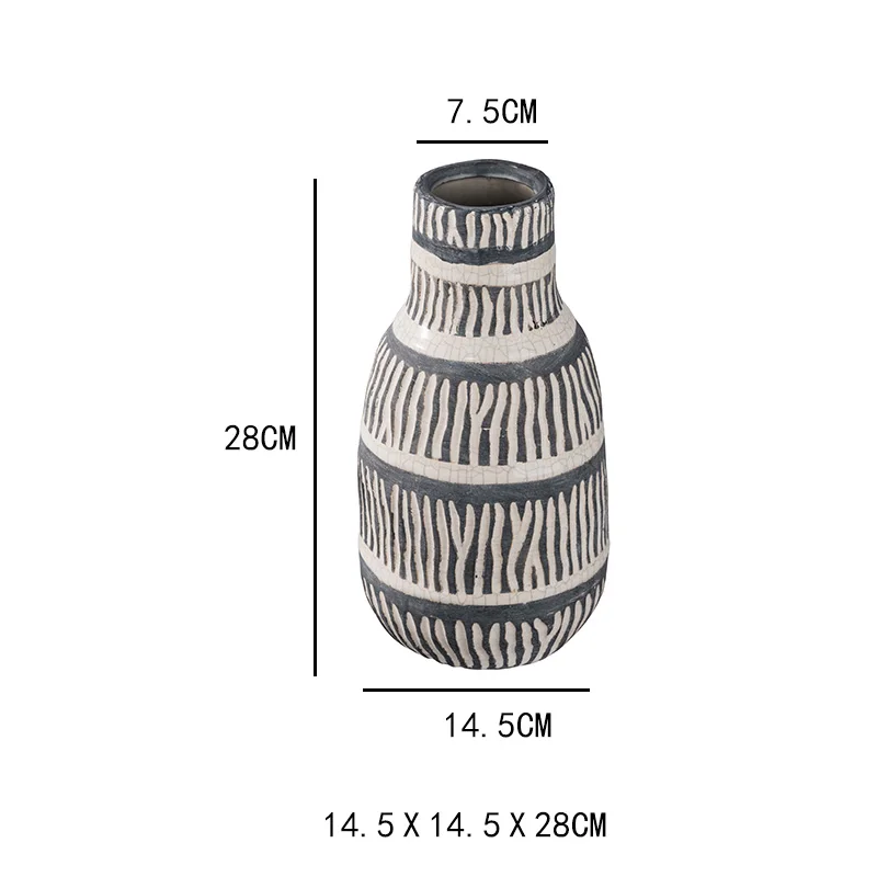 Простой ретро Керамическая полосатая ваза креативная Цветочная композиция сушеные цветы аксессуары для дома - Цвет: L