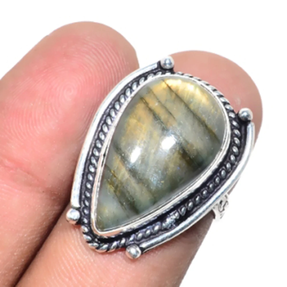 

Labradorite Ring Silver Overlay over Copper , Size: 6.75, R5014