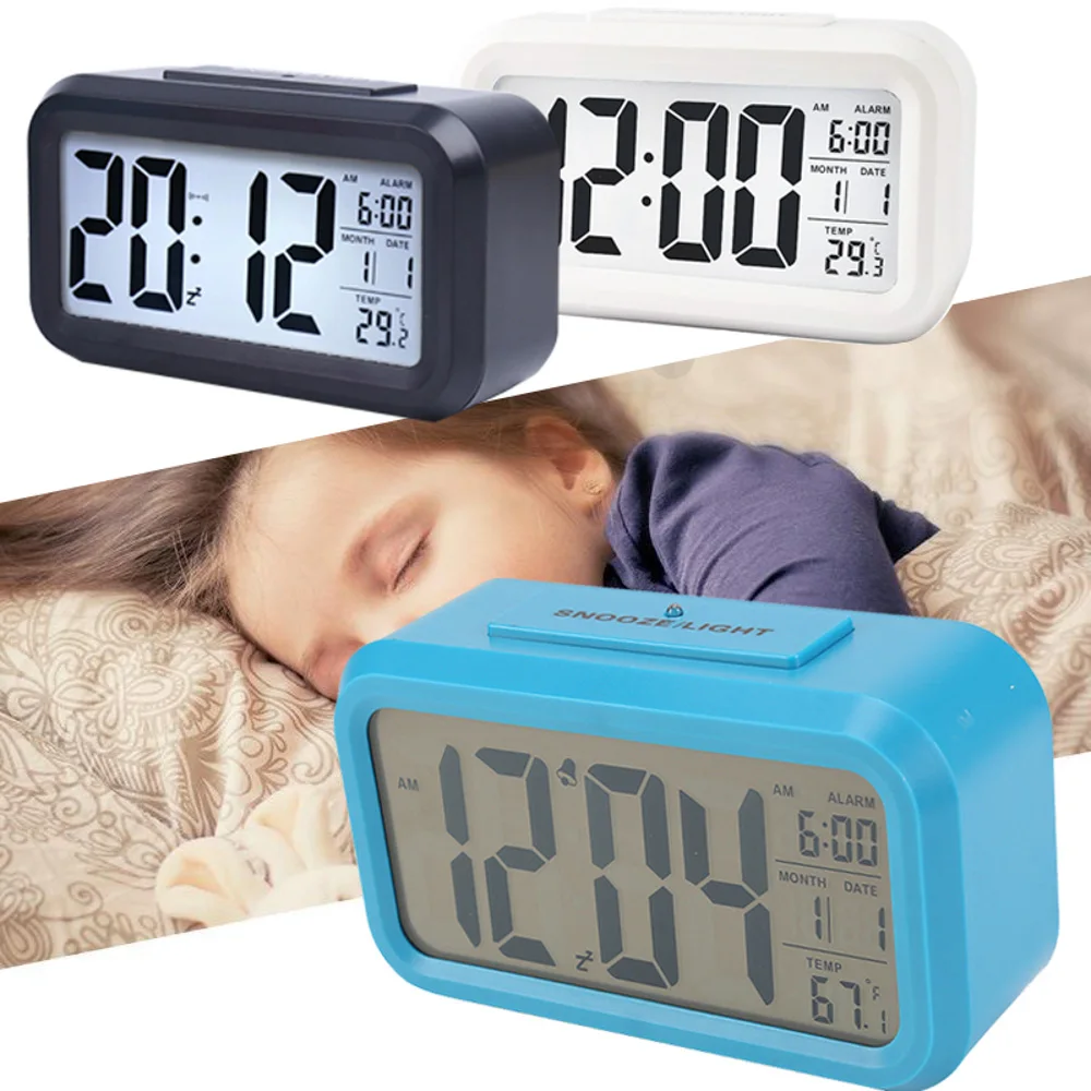 Digital LCD Snooze Electronic Alarm Clock with LED Backlight Light Control