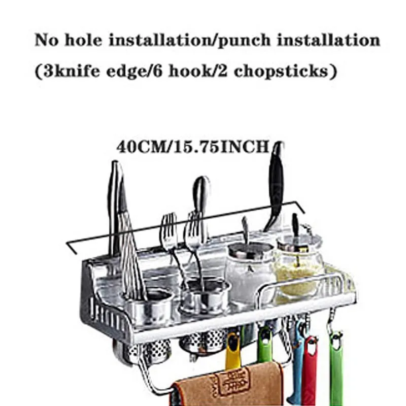 Настенный кухонный стеллаж Многофункциональный подвижный крюк без перфорации держатель для ножей стойка для хранения посуды - Цвет: M
