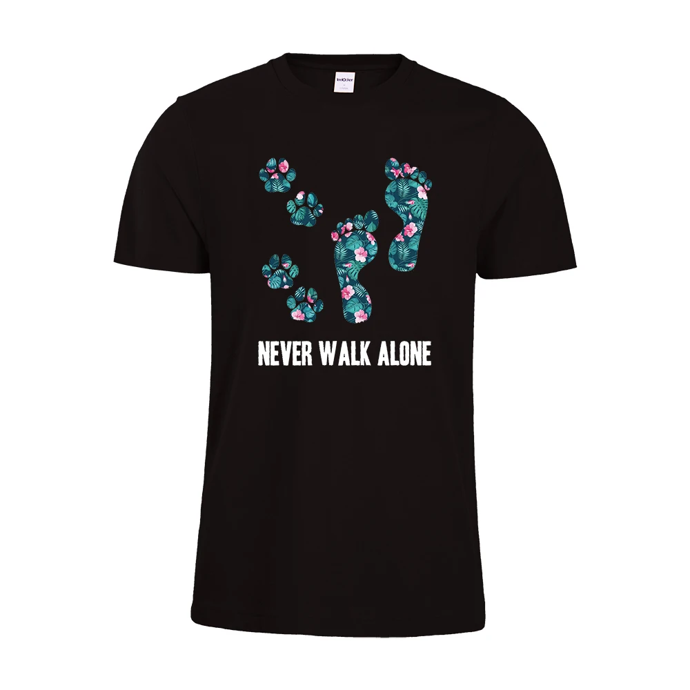 Футболка с тропическим цветком Never Walk Alone, футболка для любителей собак, футболка для собак с тропическим цветком, подарок, хлопковые футболки