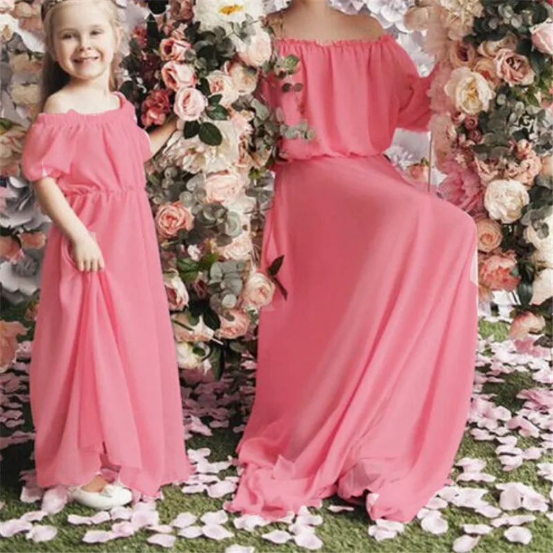 

Fashion Mother Daughter Dresses Summer Parent-child Dress Women Baby Girl Pure Color Puff Sleeve Dress Family Matching Clothes