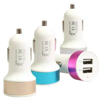 

Double USB Car Charger Charging Metal Flat Mobile Phone Universal Charging 2.1V Small Steel Cannon Car Charger For Phones PC