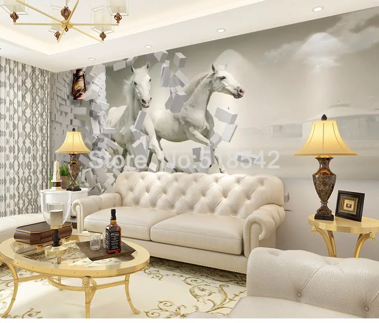 Пользовательские 3D фото обои нетканые 3D Белая лошадь большие настенные росписи обои Гостиная диван ТВ настенные фрески наклейка 3D