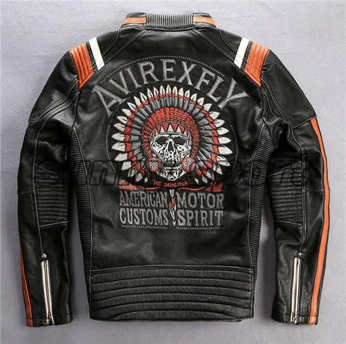 Winter male leather motorcycle jacket vintage old head