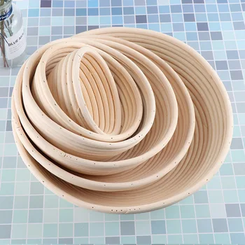 

6 Size Handmade Natural Rattan Basket Durable Round Bowl for Bread Fruit Kitchen Baking Accessories