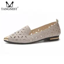 Tangnest/Новые Для женщин Обувь с острым носом на плоской подошве металлическим носком балетки на плоской подошве Женский Bling вырезы лоферы