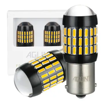 

AGLINT 2PCS P21W led 12-24V Yellow Car LED Turn Signal Bulb 1003 1141 1156 BA15S 4014 SMD 66 LEDs Auto LED Tail Light Bulb Amber