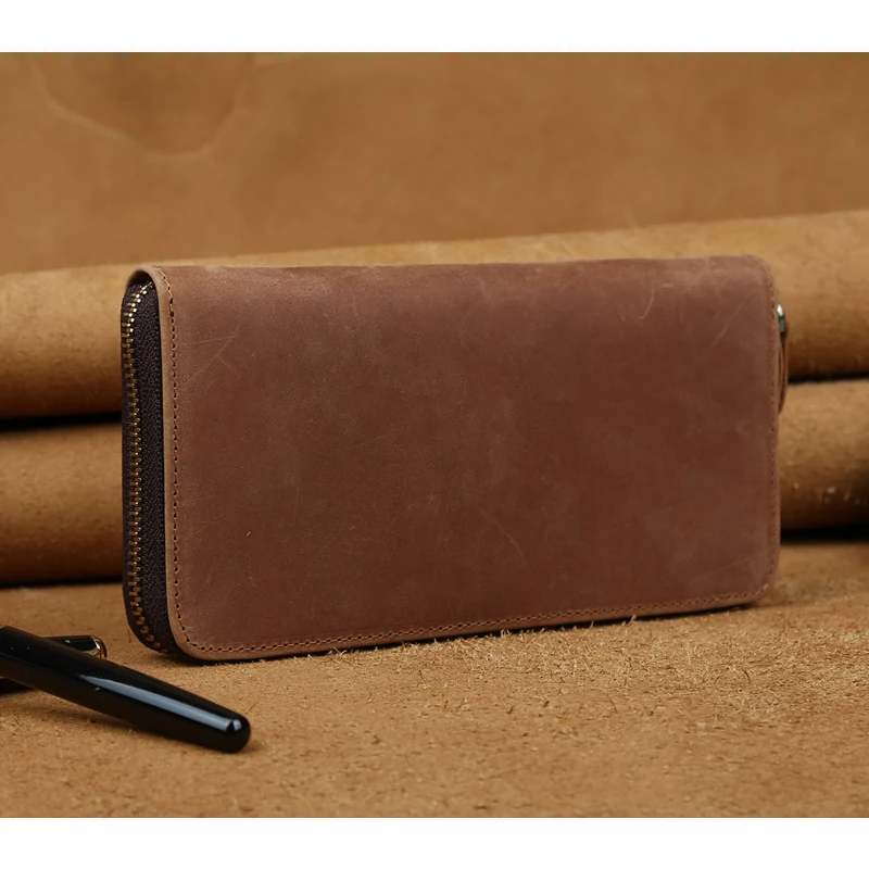 

Tiding Brand Luxury Genuine Crazy Horse Leather Men Wallet Vintage Cowhide Leather Long Purse Card Holder Coin Pouch 2016 New
