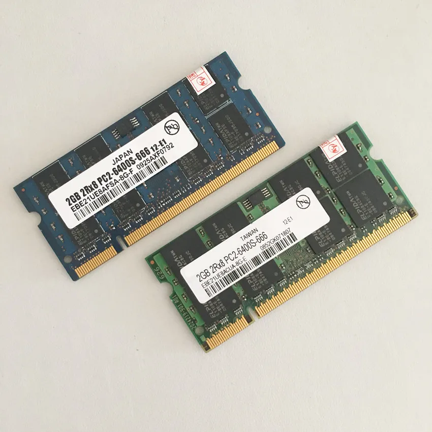 DDR2 2GB 2Rx8 PC2-6400S Laptoop ram DDR2 2G 800 MHz PC2 6400S ноутбук памяти чипсет elpida