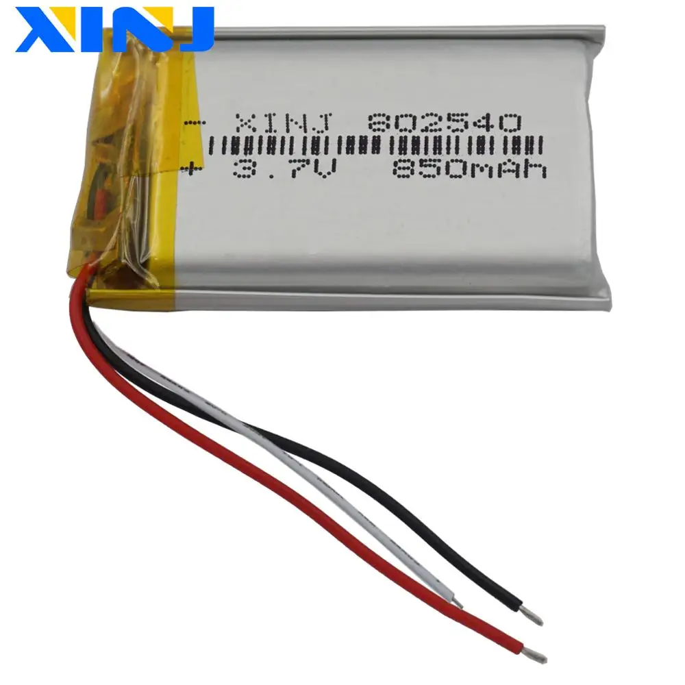 

XINJ 3.7V 850mAh 3wires for thermistor Lithium Polymer Li-Po Battery Li ion 802540 For Phone E-book PDA MID ipod Portable DVD