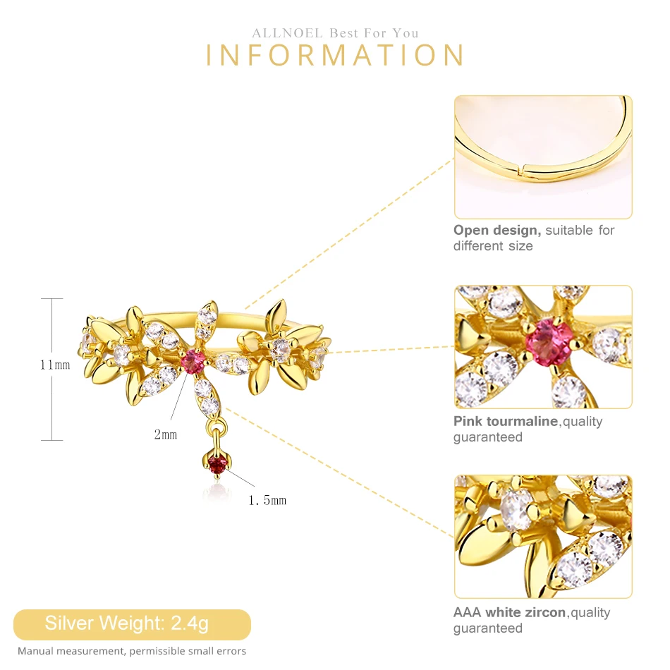 ALLNOEL Real 925 Sterling Silver Natural Tourmaline Handmad Pink Gemstone Engagement Princess Rings For Women Wedding Jewelry  (10)