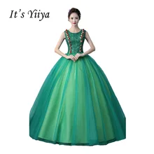 It’s Yiiya Green O-neck Wedding Dresses Ball Gown Appliques Floor Length Color Bridal Frocks Vestidos De Novia Casamento HL016