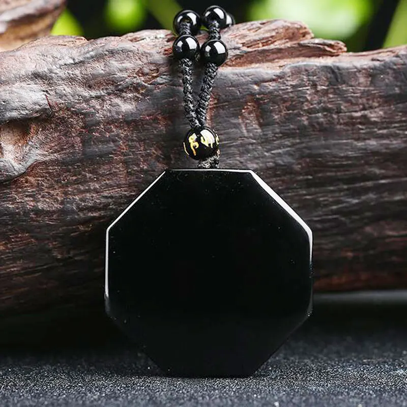Natural black obsidian gossip necklace pendant men and women obsidian necklace chain pendant jewelry
