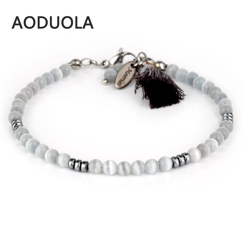 Boho серое семя бисера браслет кисточкой дружбы стеклянный нержавеющая сталь