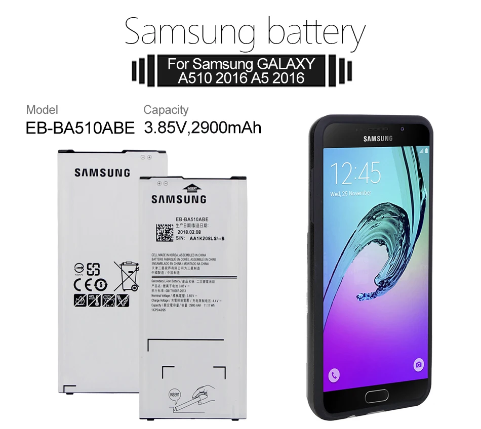 Samsung телефон Батарея EB-BA510ABE 2900 мАч для samsung Galaxy A5 A510 A510F A5100 A510M A510FD A510K A510S