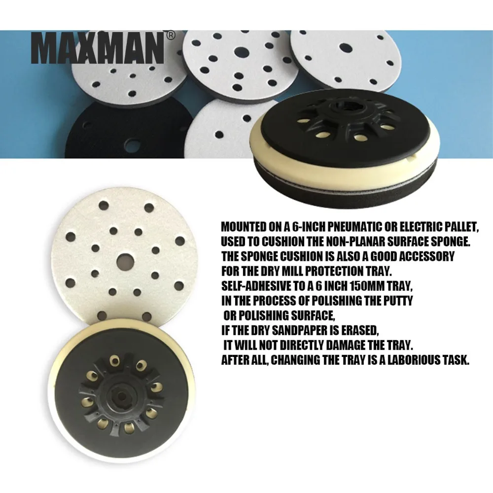 

6 Inches (17hole) Sponge Buffering Pad for Flocking Abrasive Disc Backing Pad Uneven Surface Polishing Power Sander Accessories