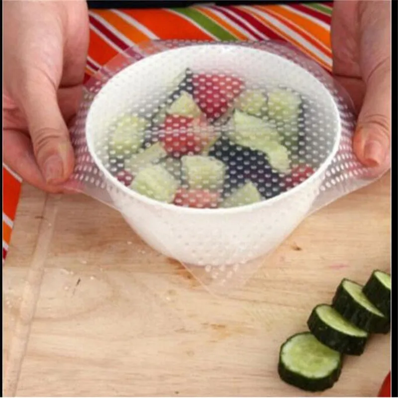 New 4PCS Reusable Food Wraps Stretch Multifunctional Food Fresh Keeping Saran Wrapwrap