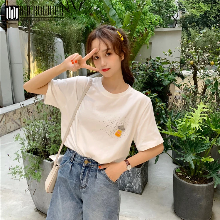 Duckwaver 2019 космическая ракета футболка графическая harajuku Женская Милая Топы femme