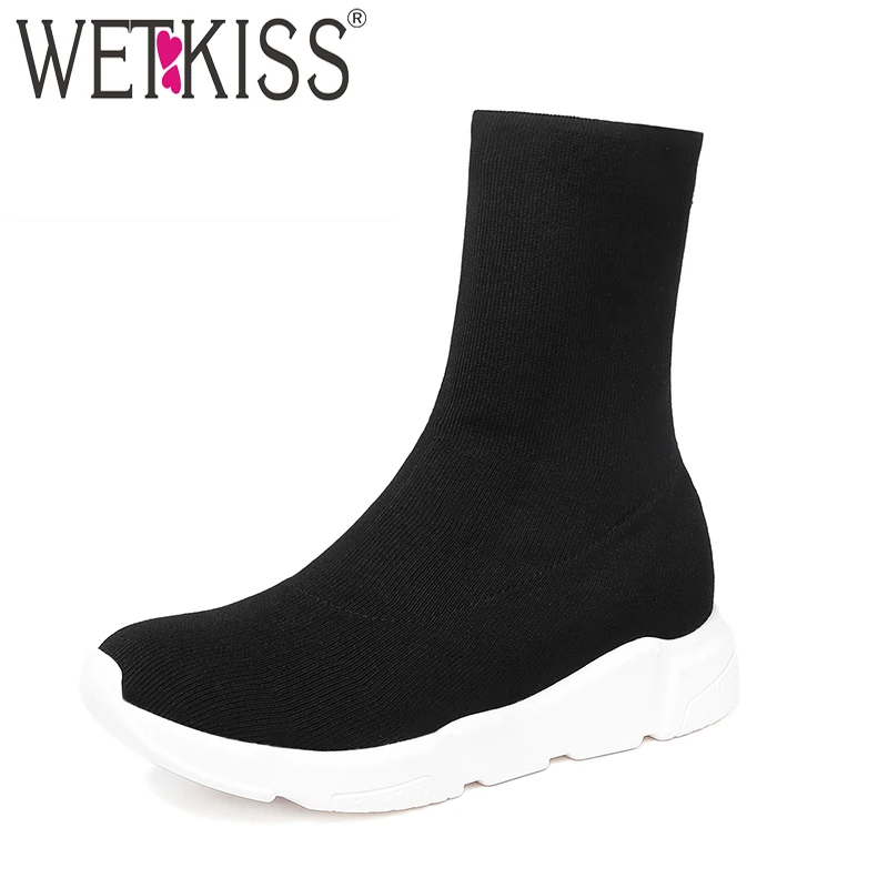 

WETKISS Autumn Ankle Women Boots Round Toe Footwear Stretch Platform Female Sock Boot Fashion Casual Knitted Shoes Women 2018