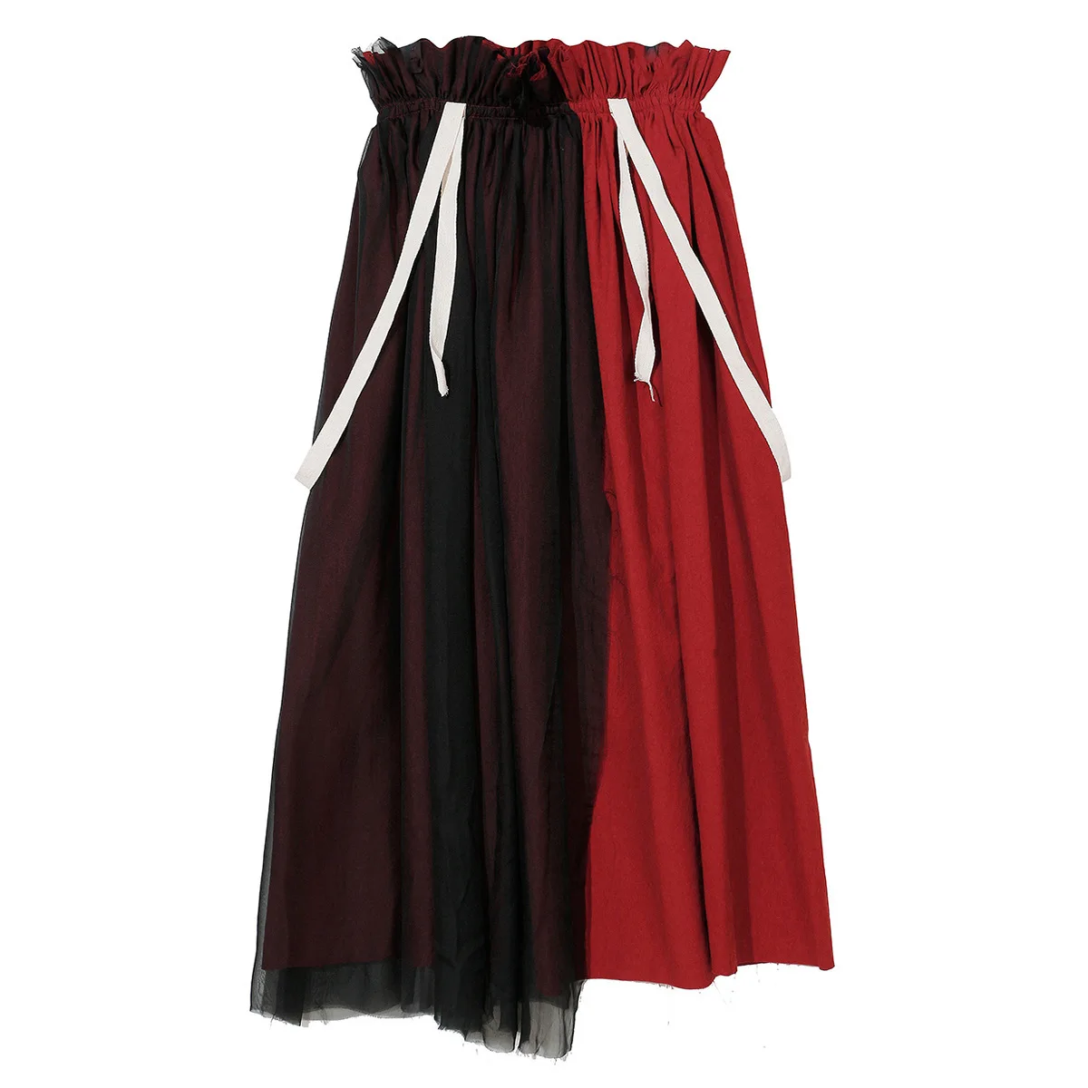 [EAM] New Spring Summer High Elastic Waist Hit Color Wine Red Mesh Stitch Strap Half-body Skirt Women Fashion Tide JU731 - Цвет: red