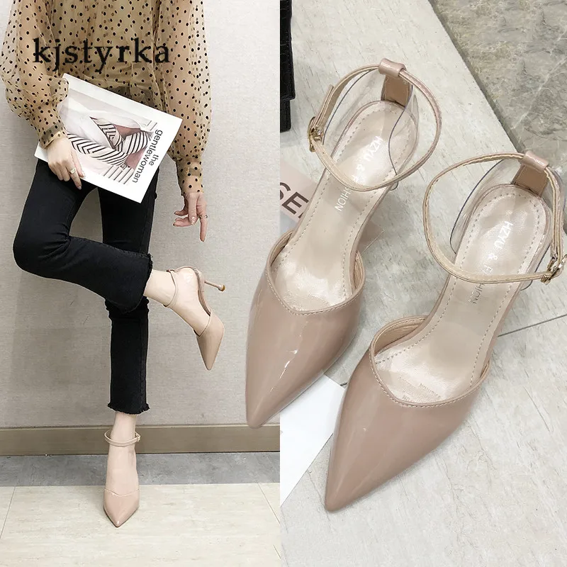 

kjstyrka 2019 office Fashion buckle female pumps Women Sandals shoes pointed toe 8cm stiletto heels sandalia feminina