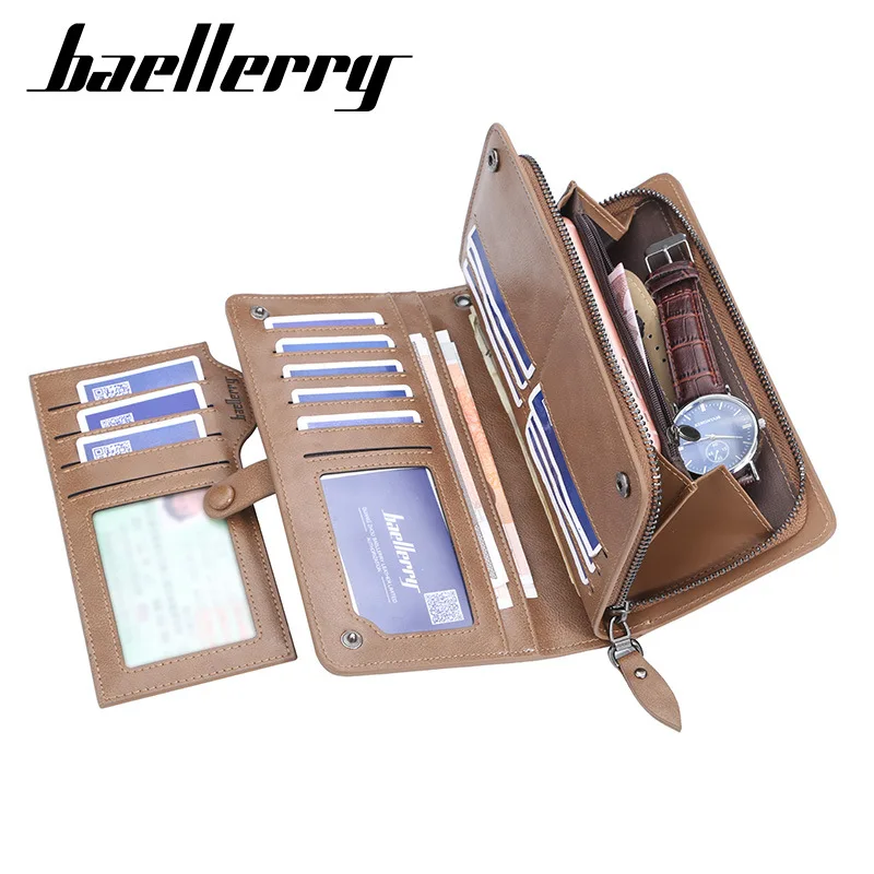 Baellerry 2019 الفاخرة العلامة التجارية الرجال محافظ طويل الرجال محفظة محفظة الذكور مخلب الجلود سستة محفظة الرجال الأعمال الذكور محفظة عملة