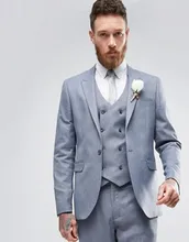 Latest Coat Pant Designs Light Grey Double Breasted Formal Custom Best Man Peaked Lapel Suit For Men Slim Fit 3 Pieces Ternos C