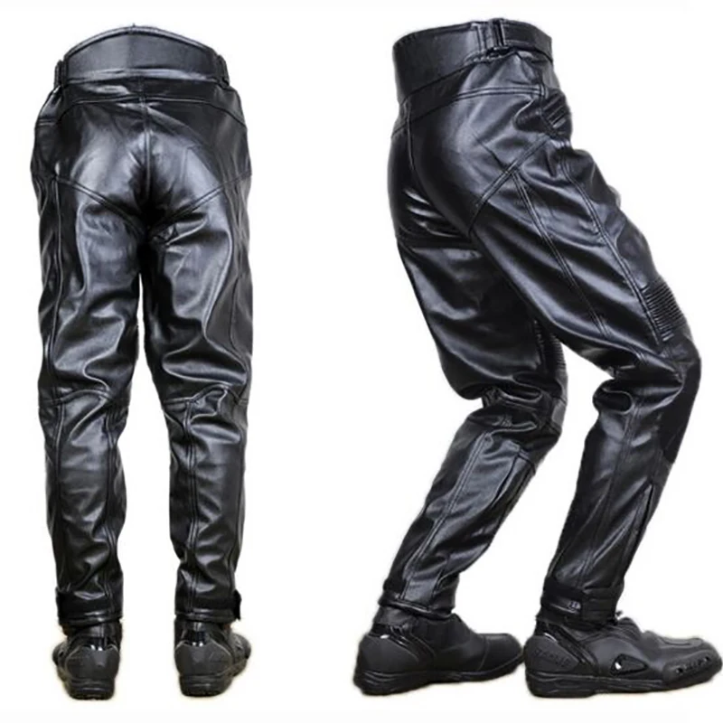 

New DUHAN Motorcycle PU LEATHER Pants protective trousers locomotive riding faux leather protective black pants