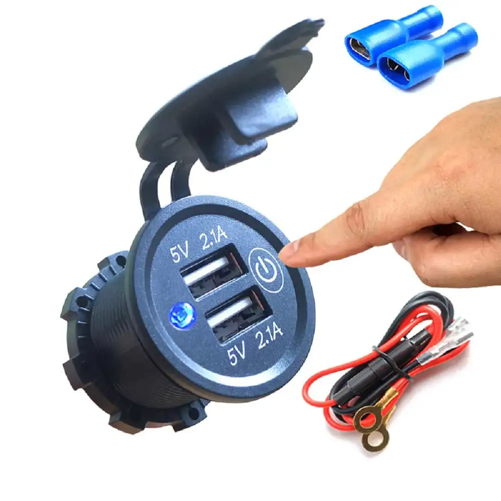 

5V 2.1A Dual USB Car Cigarette Lighter Charger Socket Motorcycle Boat Power Adapter Outlet Plug With 60CM Cable Universal