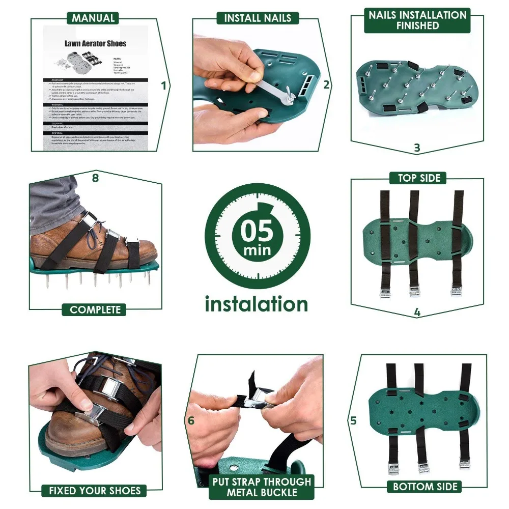 Газон Аэратор шип обувь-для эффективного аэрирования почва лужайка-поставляется с 3 регулируемыми ремешками с металлическими пряжками