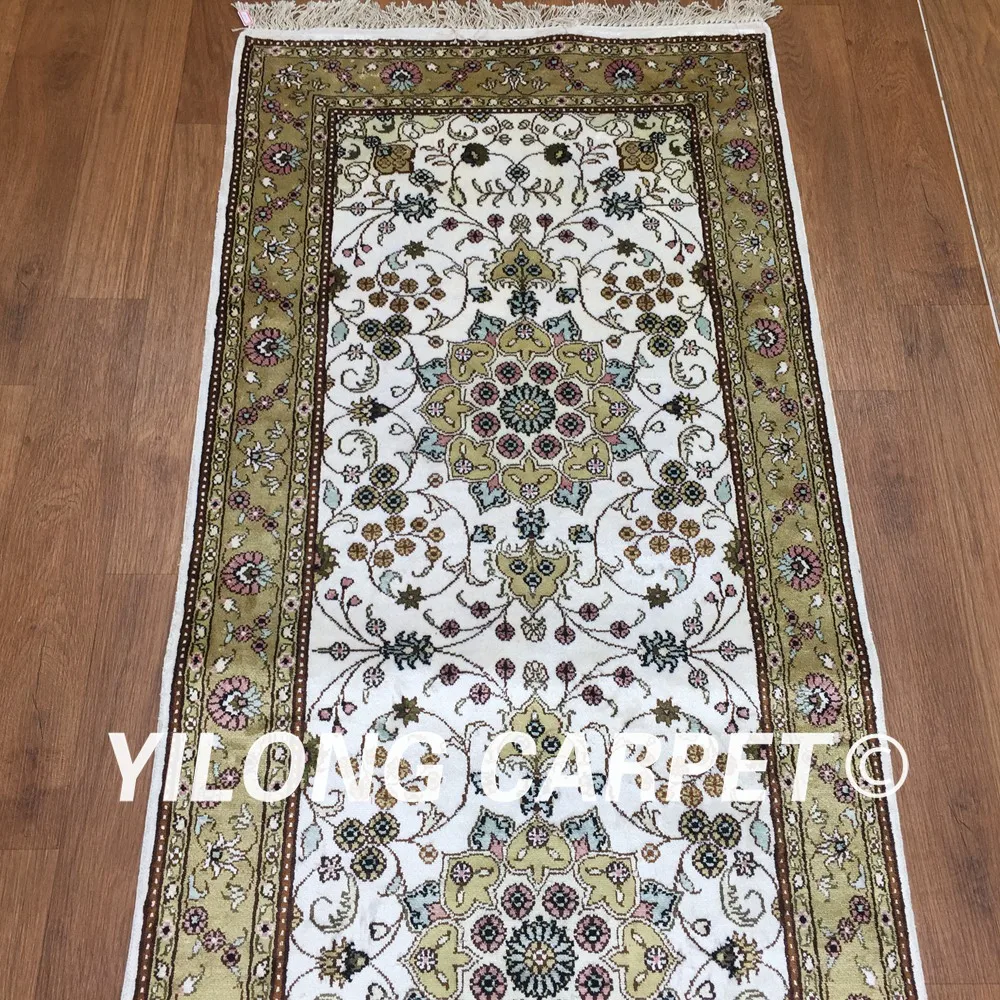 Yilong 2 5 'x 12' шелковые коврики ручной работы дорожки для коридора зеленые и белые