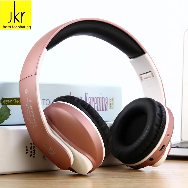 JKR 218, Bluetooth наушники, стерео проводные беспроводные наушники, Bluetooth 4,2, гарнитура, Накладные наушники для ПК, ноутбука, телефона - Цвет: Розовый