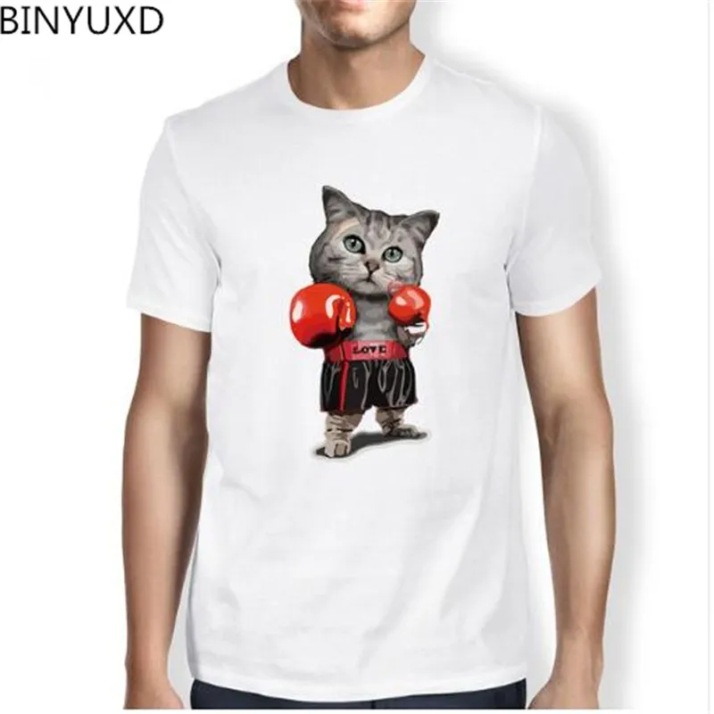 Binyuxd Мужская модная футболка боксера кошка с 3D принтом летние футболки Kawaii