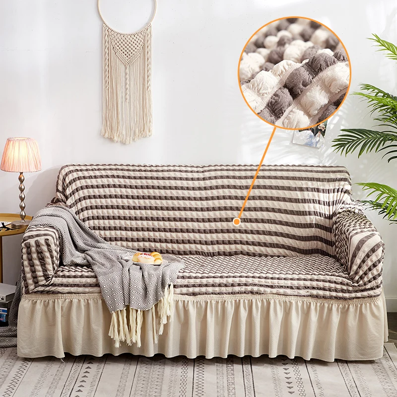 

Bubble Plaid Sofa Slipcover Couch Cover with Skirt High Elasticity Universal Non-slip Furniture Protector Case 1/2/3/4-seat sofa