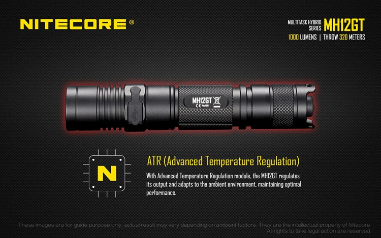 NITECORE MH12GT 1000 люмен светодиодный 18650 3400 mah аккумулятор USB Перезаряжаемый фонарик поиск спасательный Портативный Факел