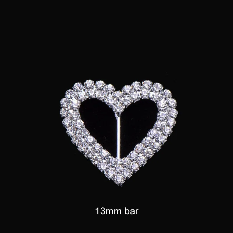 

(S0044)10pcs/lot, 13mm bar,outer size:31mmx31mm,rhinestone ribbon slider,heart shape,two rows,small ribbon slider,silver plating