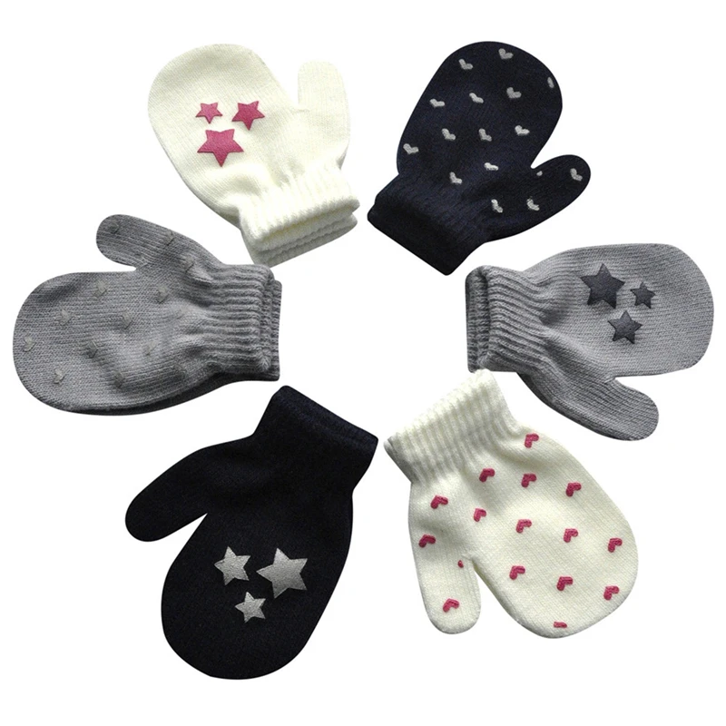 Cute Boy Girl Winter Gloves Baby Warm Knit Full Finger Heart Gloves 0-12 Months