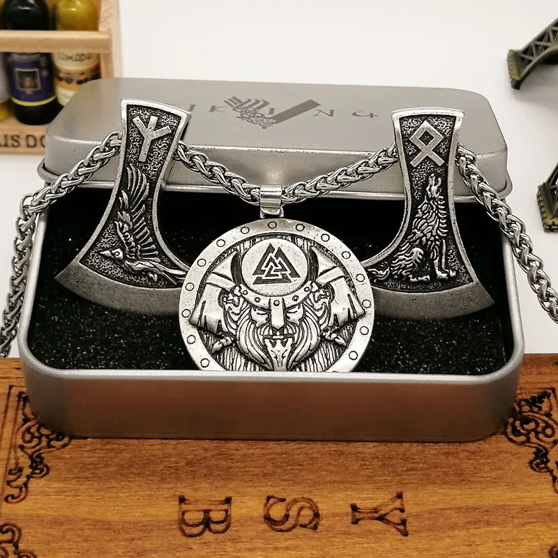 Odin кулон Valknut ожерелье Волчонок рунный топор викинги языческие украшения Прямая