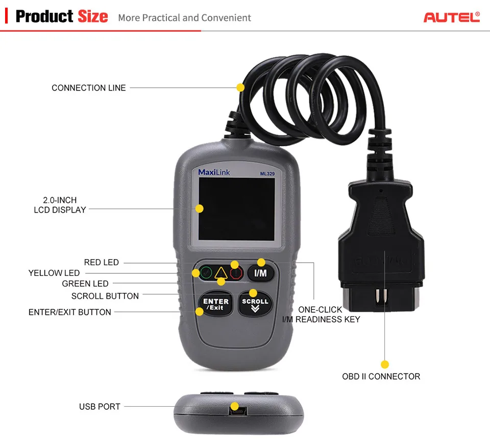 Autel MaxiLink ML329 OBD2 сканер Авто OBD 2 код ридер автомобильный диагностический инструмент с одним щелчком I/M ключ готовности pk AL319