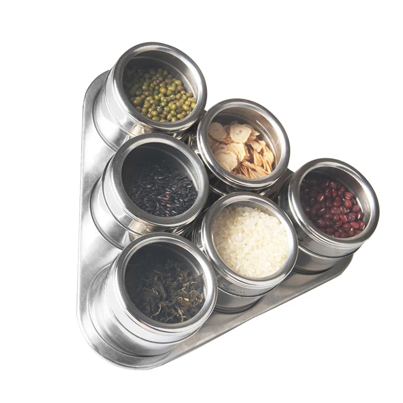 

6PSC/SET Stainless Steel Seasoning Condiment Pot For Pepper Salt Sugar Beans Kitchen Accessories