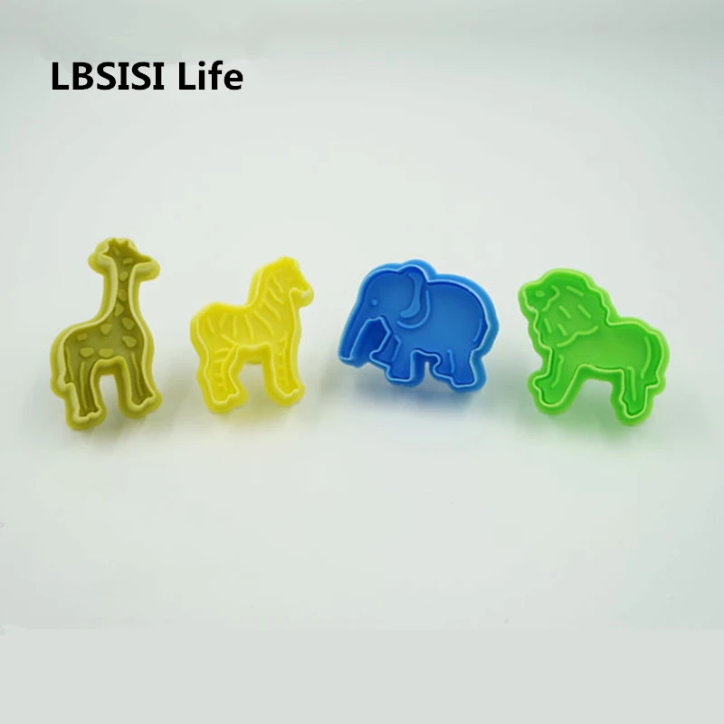 

LBSISI Life 4pcs Animal Cookie Cutter Bakeware 3D Biscuits Mold DIY Sugar Fondant Baking Plunger Kitchen Tools