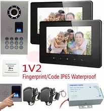 Video-Telephone Doors system Wirde Door bell Fingerprint/code unlock 7Inch color LCD Screen CCD Camera IP65 waterproof Kit 1v2