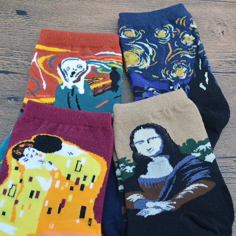 1 Pair Abstract Famous Oil Painting Art Women Socks Scream/Kiss/Starry Night/Mona Lisa Funny Women Art Crew Socks 1 Pair Abstract Famous Oil Painting Art Women Socks Scream/Kiss/Starry Night/Mona Lisa Funny Women Art Crew Socks