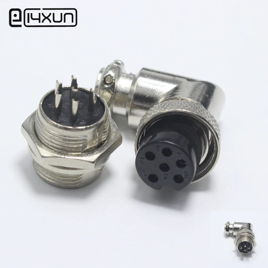 

1set GX16 6Pin Aviation Plug 16mm 6 Pin Right Angle Male Plug + Female jack Audio Wire Panel Connector kit Interface