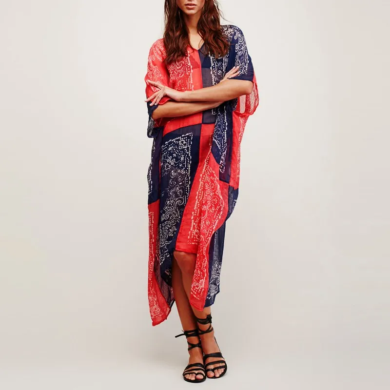 2017 Vestido Summer Women V Neck Half Sleeve Tunic Loose Kaftan Vintage Floral Printed Batwing Irregular Hem Long Maxi Dress long-floral-maxi : image 2017 Vestido Summer Women V Neck Half Sleeve Tunic Loose Kaftan Vintage Floral Printed Batwing Irregular Hem Long Maxi Dress long-floral-maxi