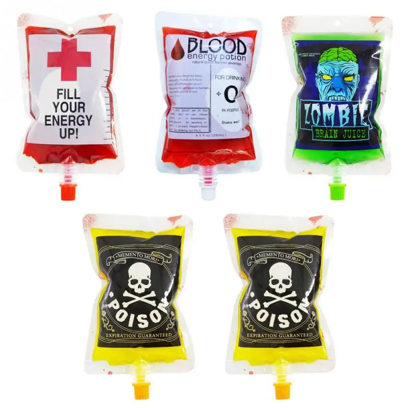 

Halloween Drink Container Cosplay Water Bottle Decors Skull Blood Type Positive Energy Pouch Props Zombie Drinks Beverage Bags
